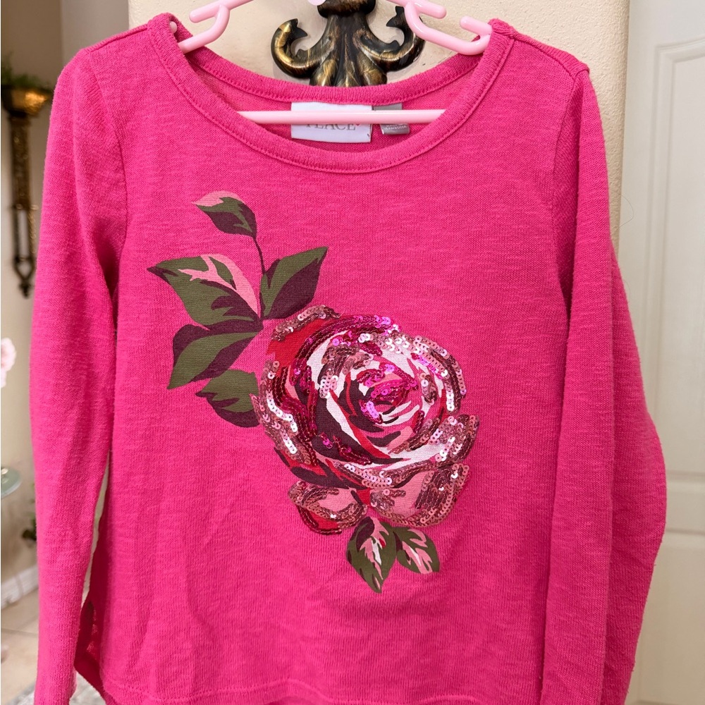 Girls' Pink Sequin Rose Long-Sleeve Top - (Brand)